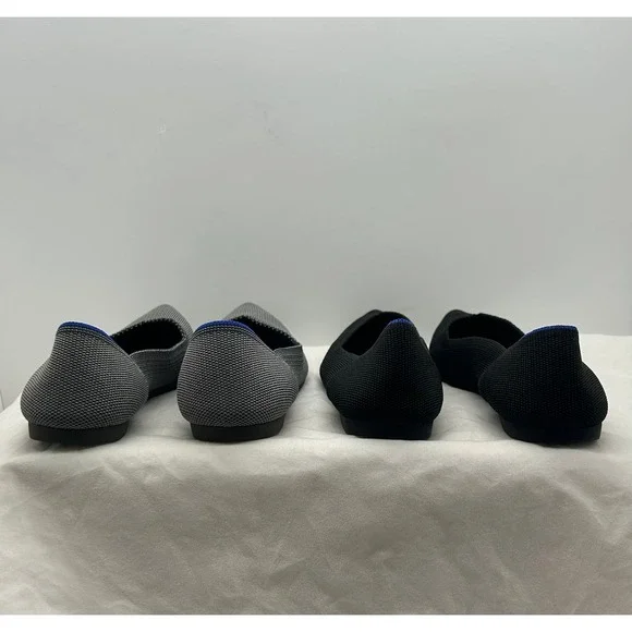 Rothys The Point Flats Bundle 2 Pairs Solid Black Grey Birdseye Womens 7.5 - Picture 6 of 12